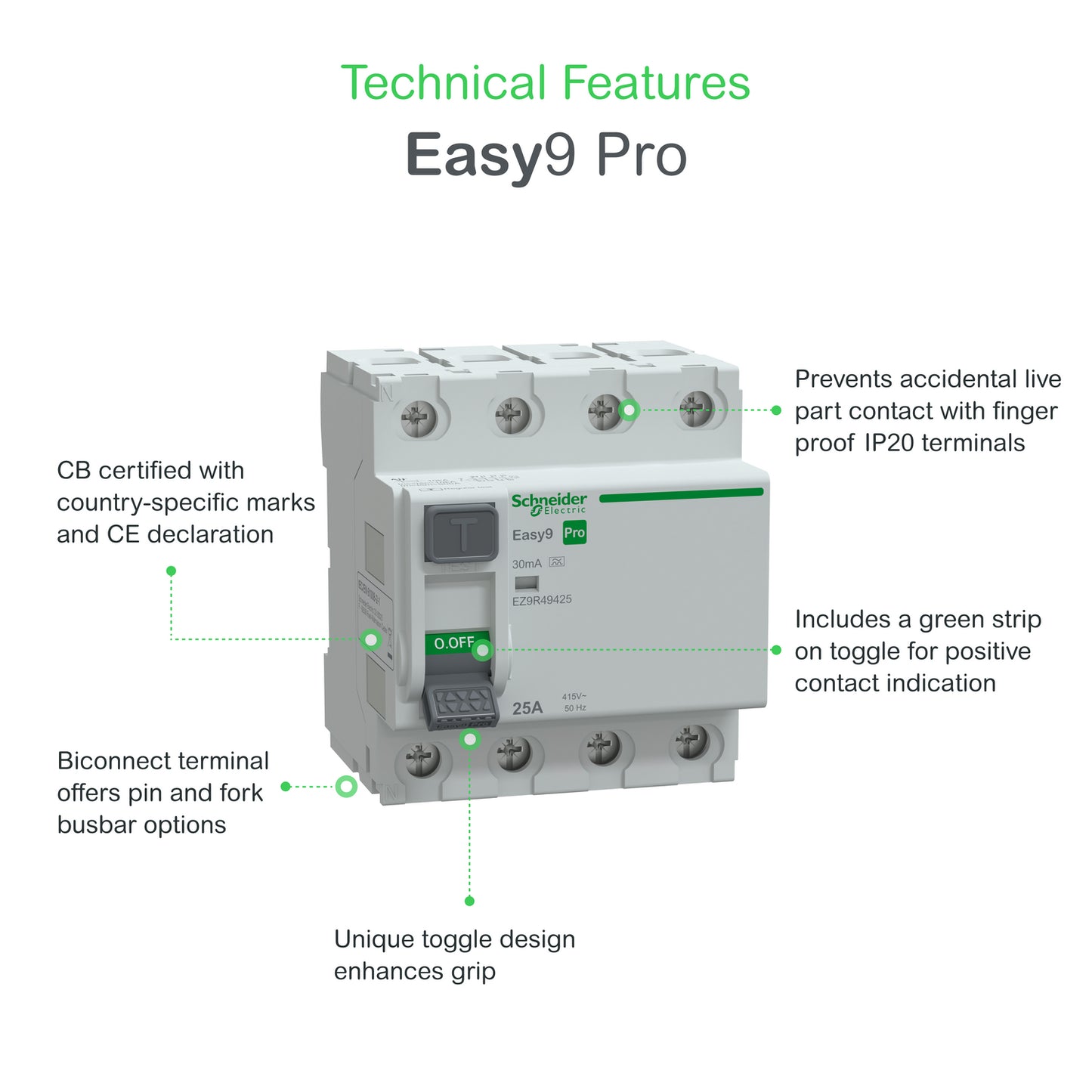 Interruptor Diferencial 4P 25A 30mA Tipo A 230V Easy9